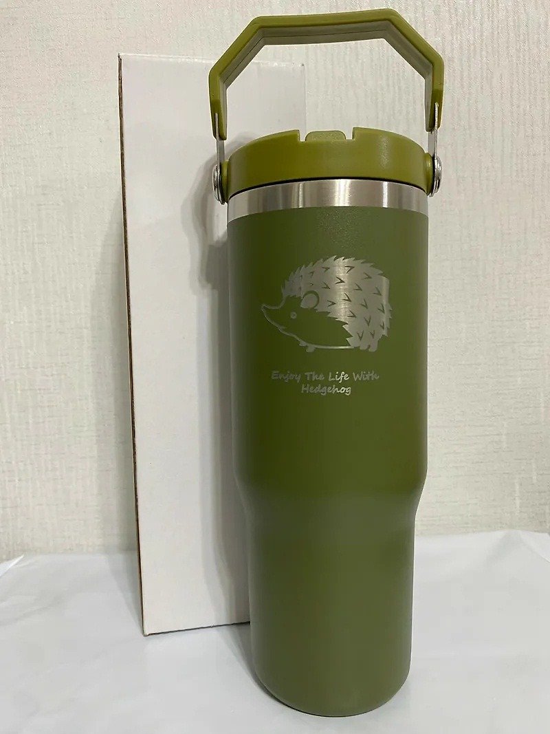 Spot 900CC Handle Thermos Cup Army Green Hedgehog C - Vacuum Flasks - Other Metals Black