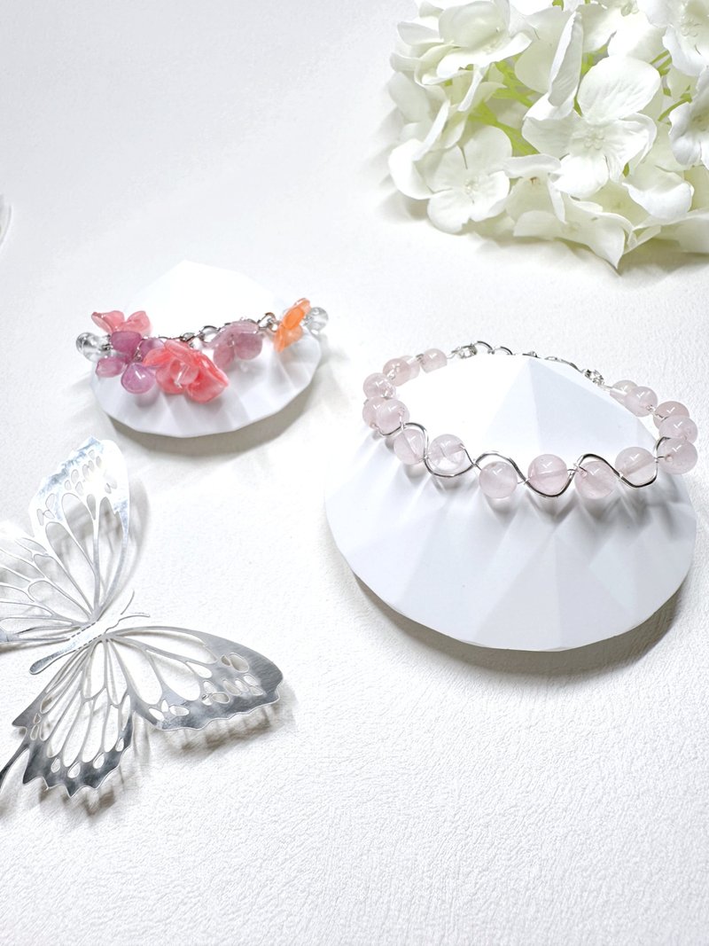 粉晶 Rose Quartz 手鏈 - 手鍊/手環 - 其他金屬 
