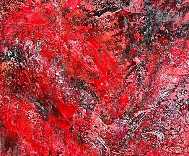 オリジナル赤いアクリル絵画抽象的なカラフルなテクスチャ壁