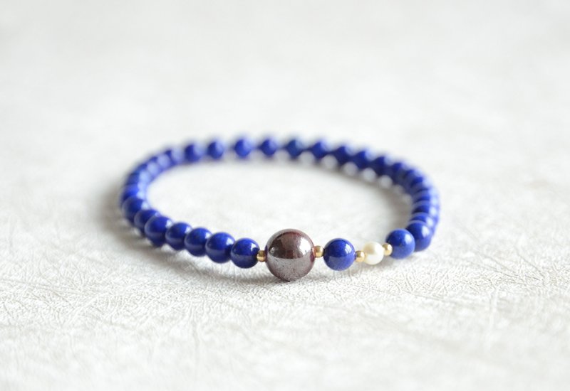 [Xiangxi] Natural 5A Grade Lapis Vermilion Pearl Bracelet - Bracelets - Gemstone Blue