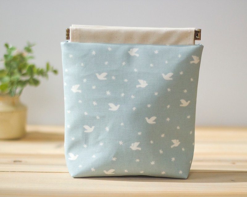 Laminated pouch Charger case, Cosmetic pouch, Ditty bag, Make-up Case, Travel pouch / White Birds - Toiletry Bags & Pouches - Cotton & Hemp Blue