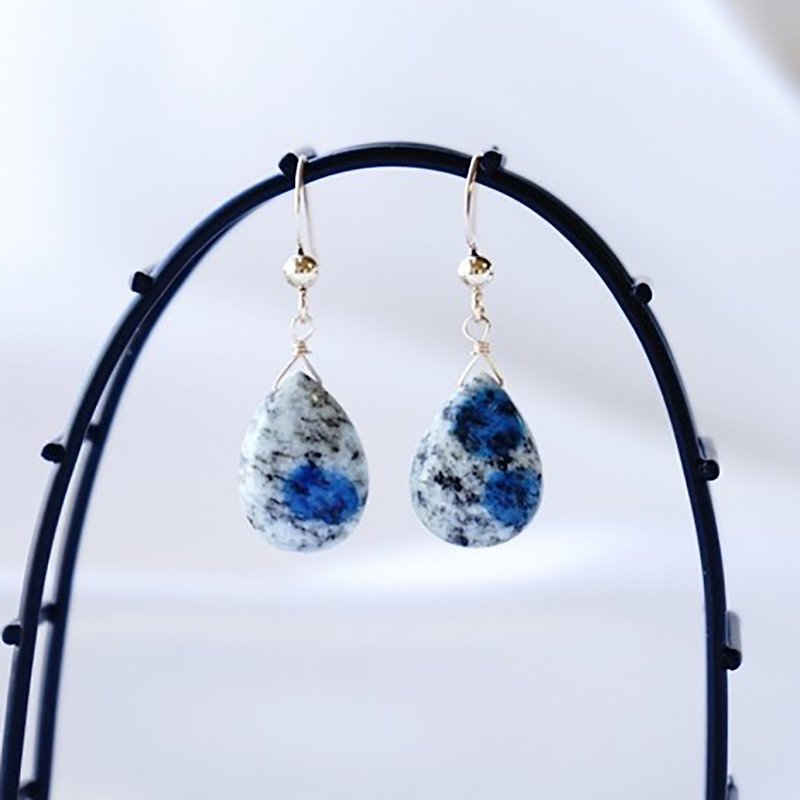 14kgf K2 Blue K2 Azurite Earrings Natural Stone 14KGF - ต่างหู - โลหะ สีน้ำเงิน