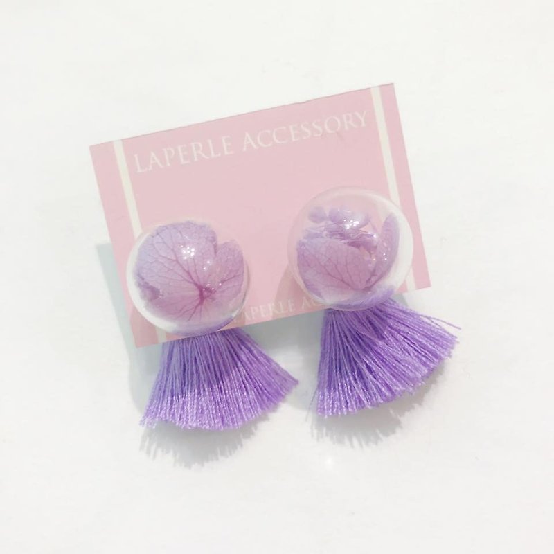 2 Ways Purple  tassel Glass Ball Preserved Dry Flower Earrings Birthday gift Bridal shower bridesmaid Christmas - Earrings & Clip-ons - Glass Purple