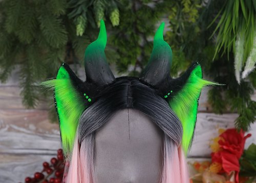 Catzo Club Green Neon Demon Ears Faux Fur Ears Headband