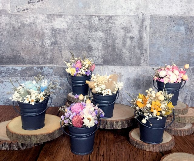 ミニ鉢植えの花 ミニ鉄製のバケツ小さな鉢植えの花 ドライフラワー 机の上の小さな風景 ショップ Loiseaubleu Fleur 観葉植物 Pinkoi