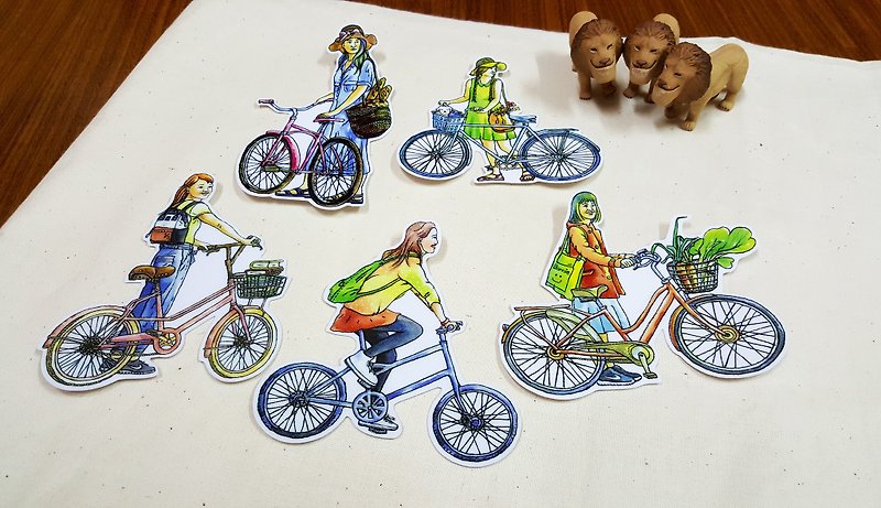 Bonnie watercolor painted bicycle Stickers "Bicycle Girl" Great only limited edition - สติกเกอร์ - กระดาษ หลากหลายสี