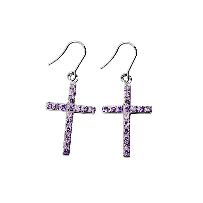 絢麗十字-神秘紫 純鈦耳環一對 - 耳環/耳夾 - 其他金屬 紫色
