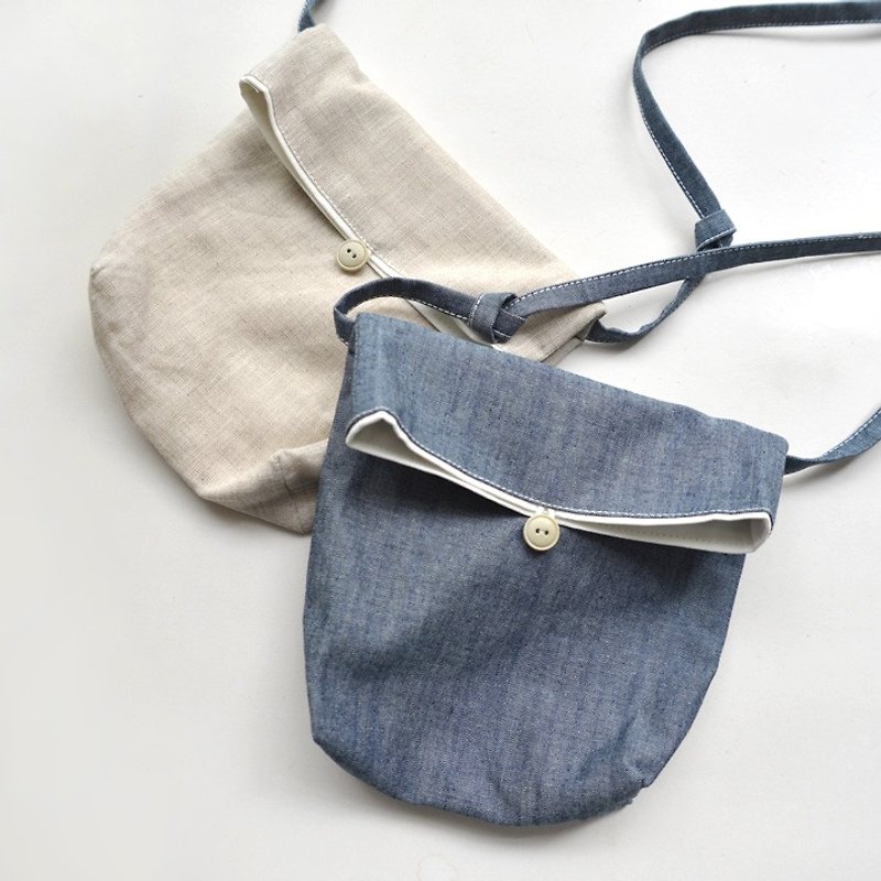 BUFU Small linen Satchel  grey/blue  A140507 - Messenger Bags & Sling Bags - Cotton & Hemp Blue
