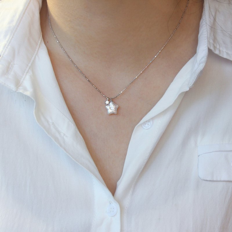 Lucky Star 925 Silver Pearl Necklace - สร้อยคอ - เงินแท้ ขาว