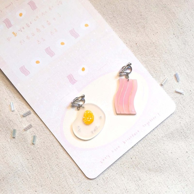 Bacon Egg / Earring Ear Hook Ear Clip - Earrings & Clip-ons - Acrylic Transparent