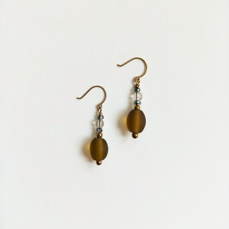[Un Jess Cadeau] Handmade Earrings with Textured Frosted Beads - ต่างหู - ทองแดงทองเหลือง สีนำ้ตาล
