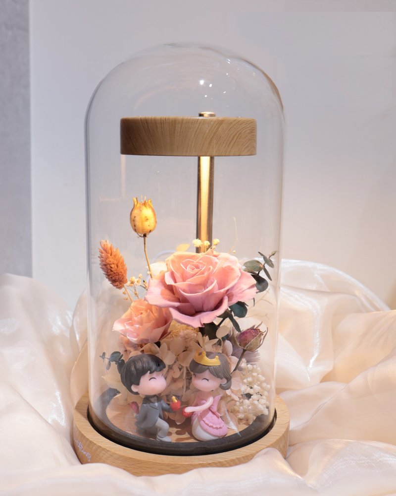 永生花求婚玻璃花盅夜燈-粉紫色系 - 乾花/永生花 - 植物．花 