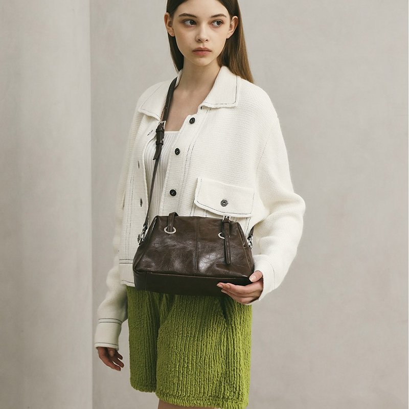 韓國製 MUR ATTI Bag Vegan Leather 包包 (Crinkle Dark Brown) - 側背包/斜背包 - 環保材質 