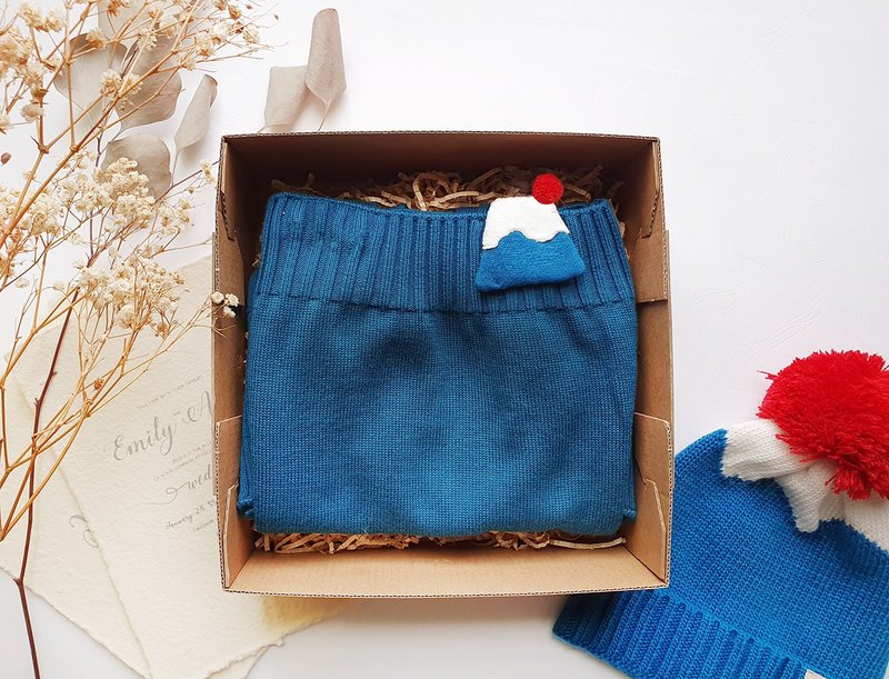 Mount Fuji knitted suspenders first-year gift and one-month gift for Christmas - ของขวัญวันครบรอบ - ผ้าฝ้าย/ผ้าลินิน สีน้ำเงิน