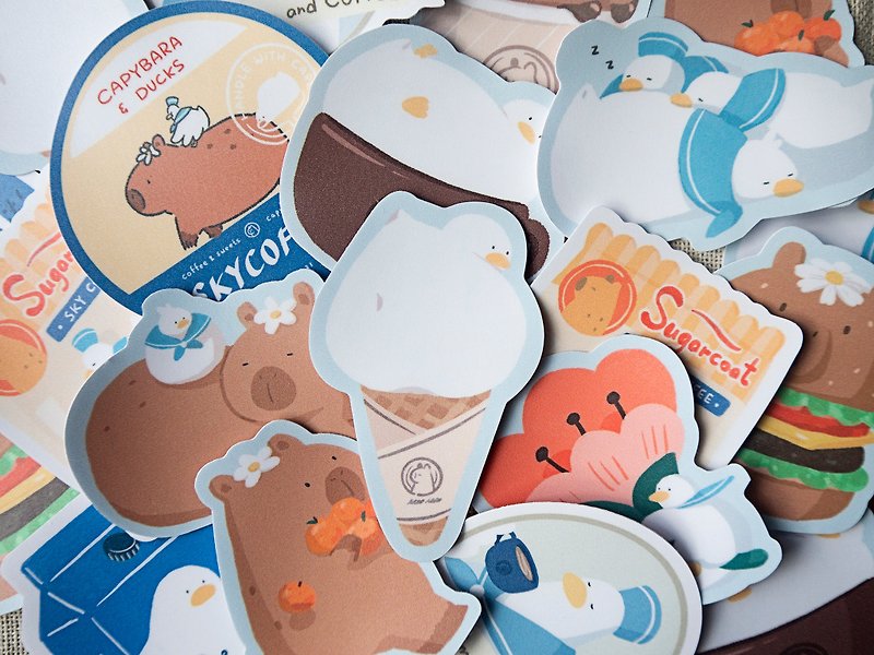 Waterproof big sticker soft glue sticker Capybara store manager and ducks 【SKYCOFFEE】 - Stickers - Waterproof Material 
