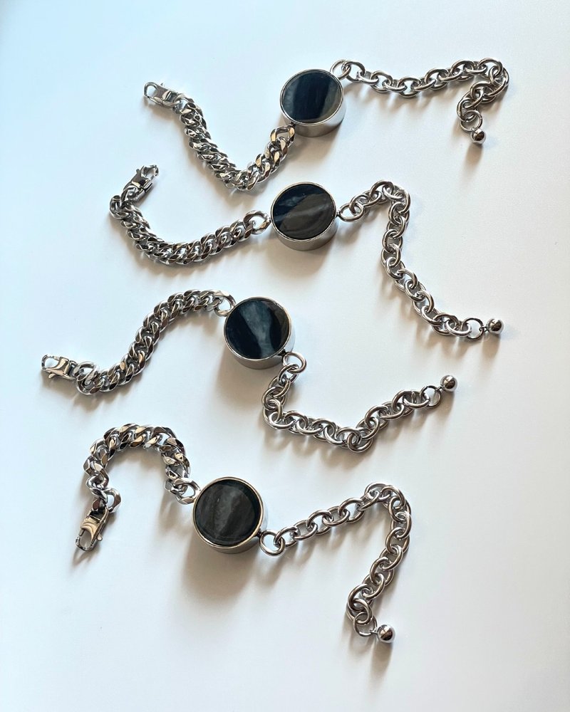 天然和田玉鈦鋼古巴鏈 X32 33 34 35 - 手鍊/手環 - 玉石 黑色