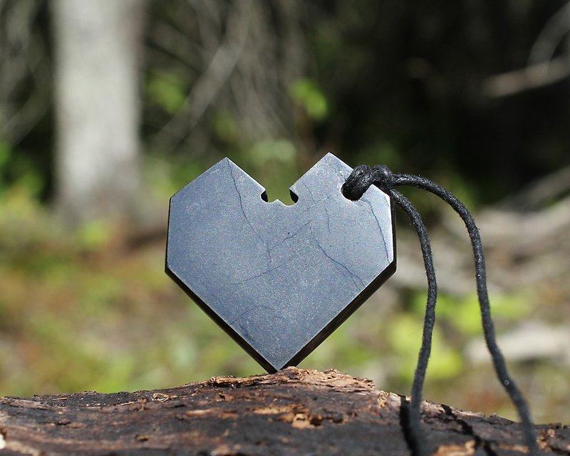 Shungite handmade heart-shaped necklace | Natural stone pendant. shungite art - Necklaces - Stone Black