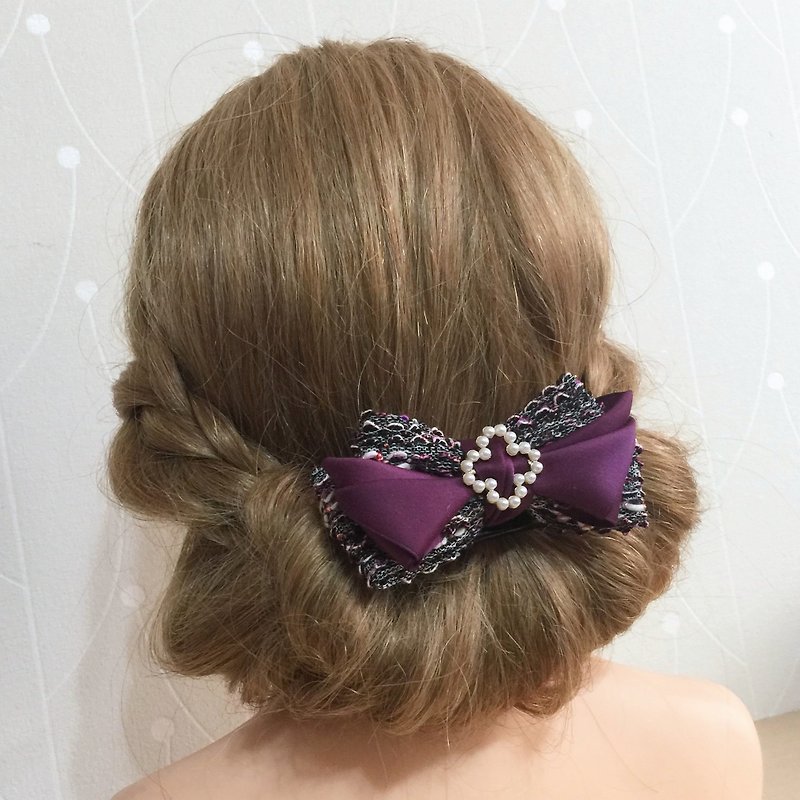 Berry Purple / Elegant Little Fragrance Multilayer Three-dimensional Bow Banana Clip Automatic Hair Bundle Shark Clip - Hair Accessories - Other Materials Purple