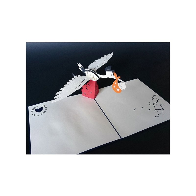 日本 Pop-up 紙雕3D立體卡片 送子鳥 - 卡片/明信片 - 紙 