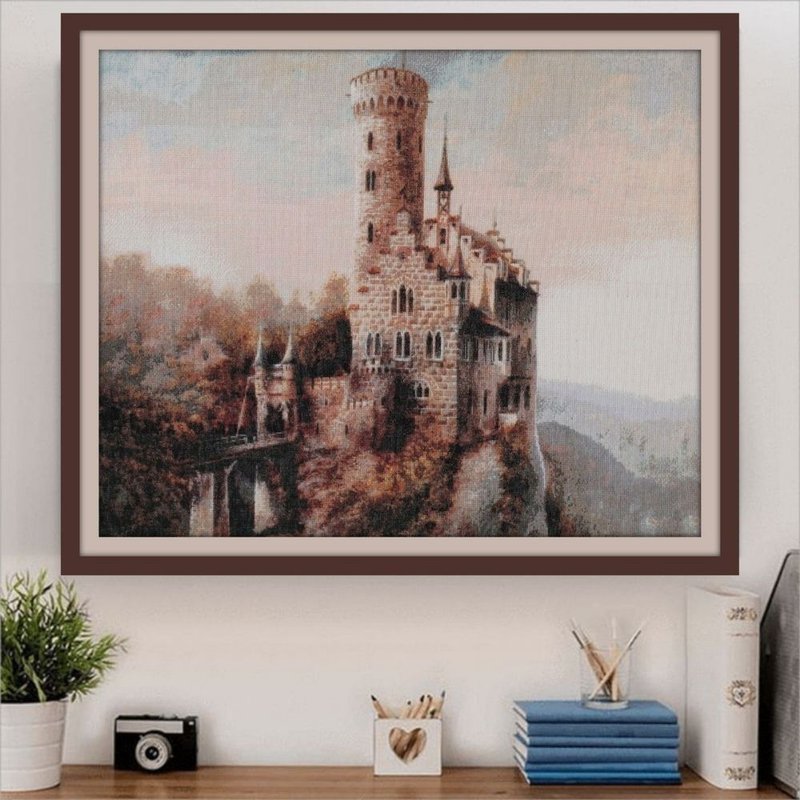 Handmade landscape painting, Castle, for wall decor, Exclusive - 牆貼/牆身裝飾 - 繡線 多色