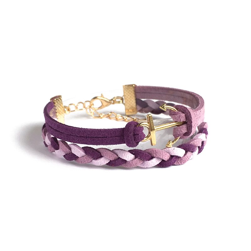 Handmade Double Braided Anchor Bracelets Rose Gold Series-colorful marshmallow - Bracelets - Other Materials Purple