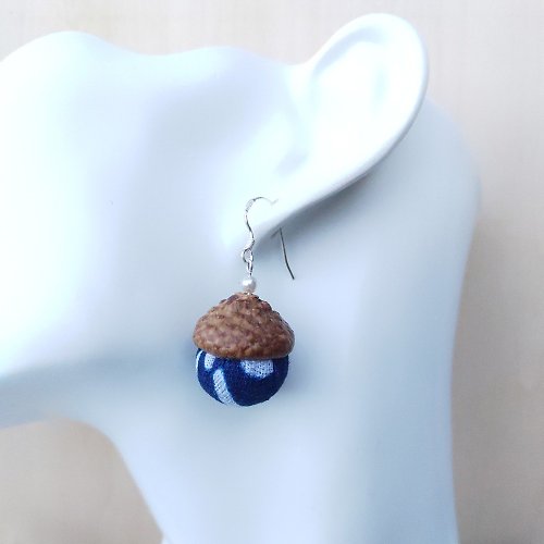自然色手作坊 染飾 藍染手工製925銀 栗子耳環