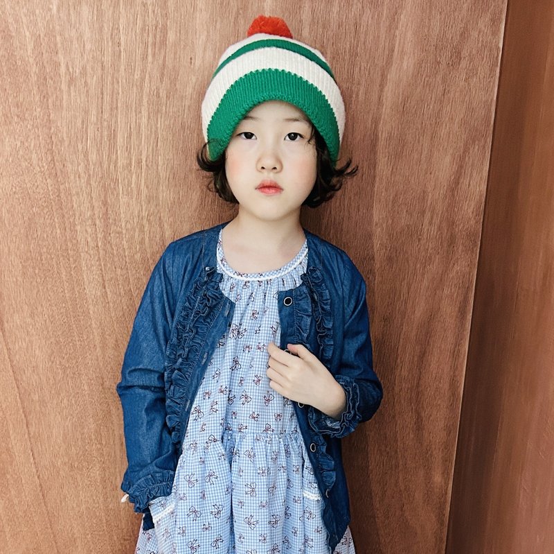 Autumn washed denim lace shirt/jacket children's clothing - เสื้อยืด - ผ้าฝ้าย/ผ้าลินิน สีน้ำเงิน