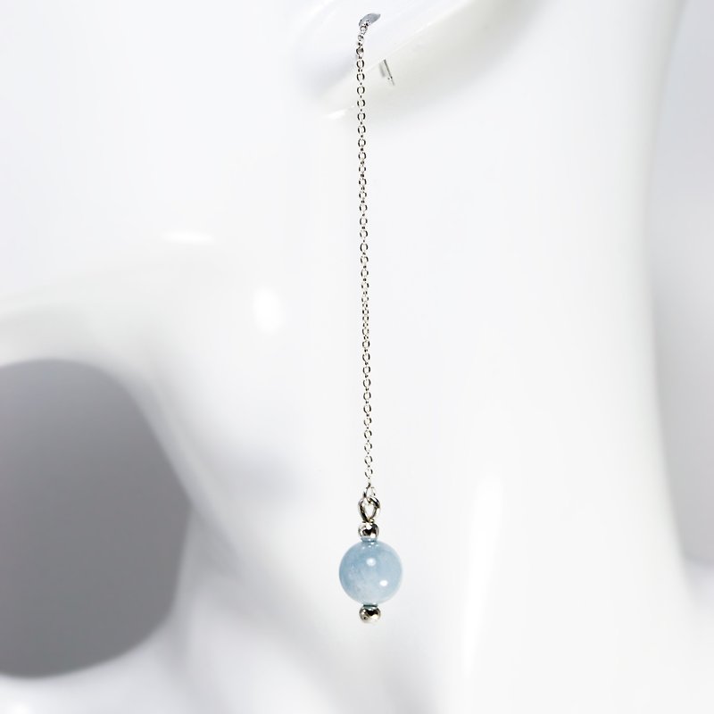 天然海藍寶圓珠耳環 - 耳環/耳夾 - 純銀 銀色