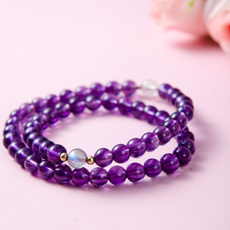 Uruguay Amethyst, Moonstone, Labradorite Natural Gemstone Stack Bracelet - Bracelets - Gemstone Purple