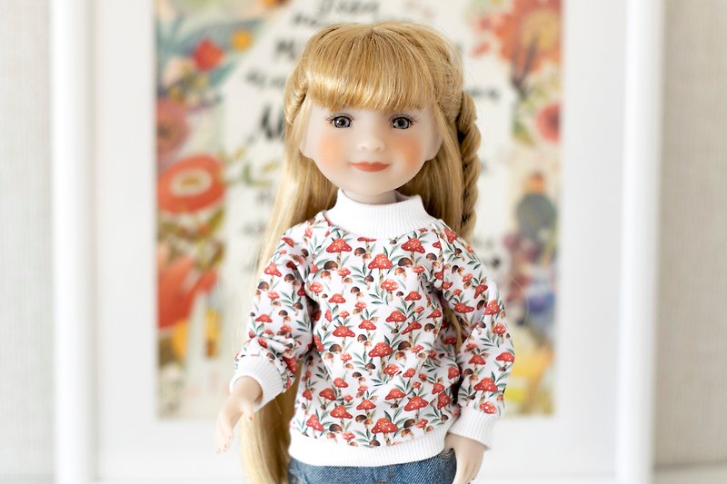 Mushroom sweatshirt for doll Ruby Red Fashion Friends (37 cm/14.5 inches), rrff - ตุ๊กตา - ผ้าฝ้าย/ผ้าลินิน สีแดง