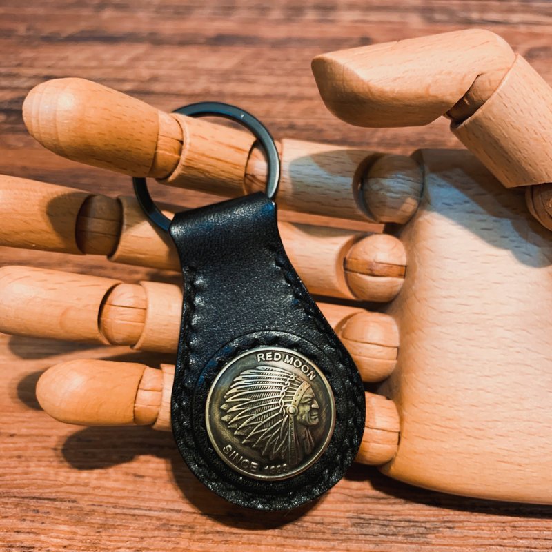 [Indian Key Ring Indian chief cowhide key ring] - Keychains - Genuine Leather Orange