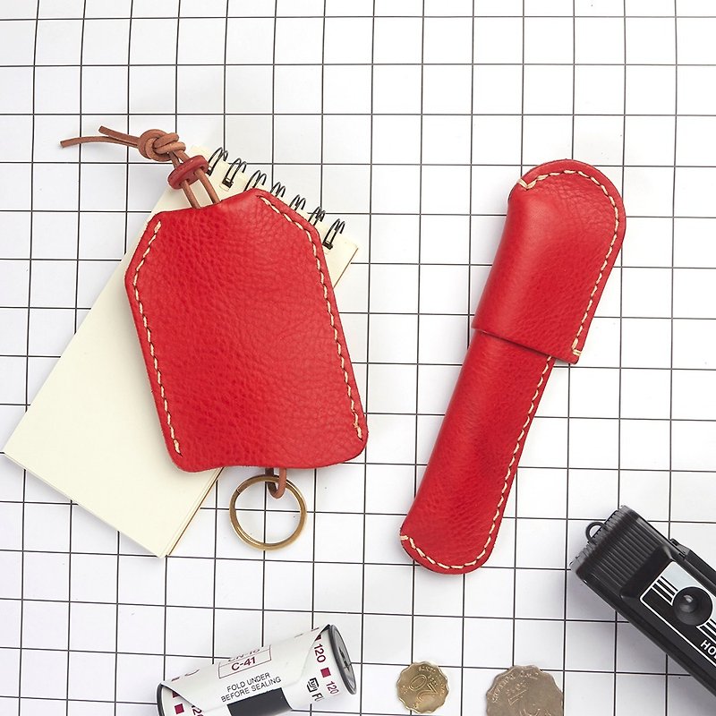 GOOD BAG - Lovely Leather Bag  2 pieces in bag - Pencil Cases - Genuine Leather Red