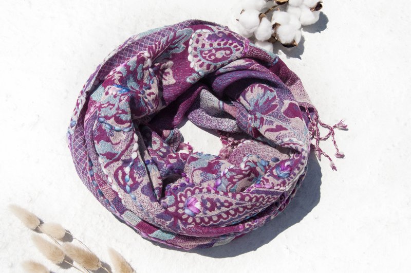 Boiled wool shawl/knit scarf/embroidery scarf/wool shawl/Kashmir Cashmere-Flower - Knit Scarves & Wraps - Wool Multicolor