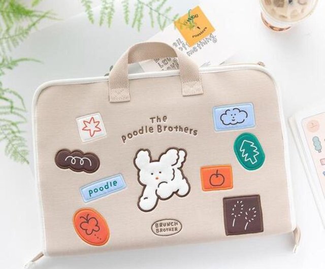 【ROMANE】Brunch Brother Poodle Open Laptop Pouch 15” Romane Brunch Brother poodle embroidered 15-inch computer