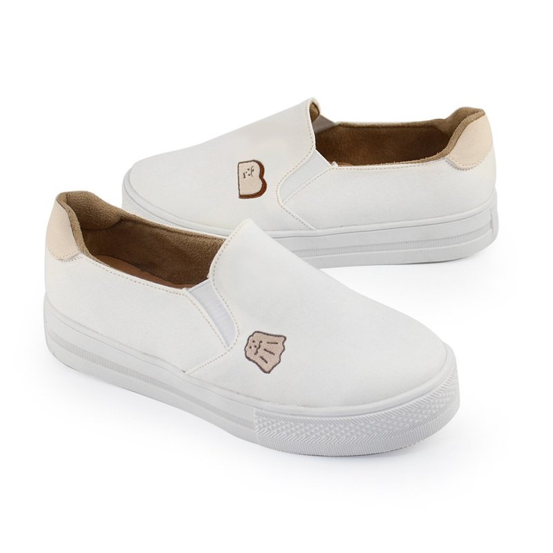 PaidalxThe Butters奶油家族可露露與吐司先生電繡厚底懶人鞋-白 - 女休閒鞋/帆布鞋 - 棉．麻 白色