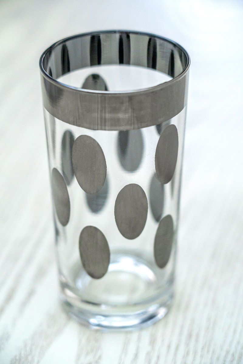 Refurbished American made early Silver black polka dot tall glass free shipping to Taiwan - Cups - Glass Black