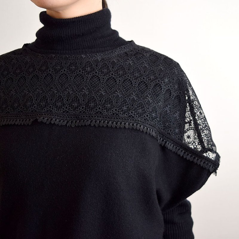 Switchable lace knit black made to order - Women's Shirts - Cotton & Hemp Black