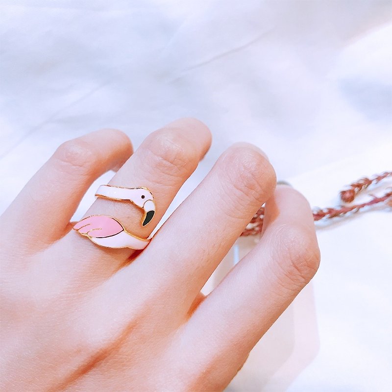 紅鶴 | 繞指戒指 - 戒指 - 琺瑯 粉紅色