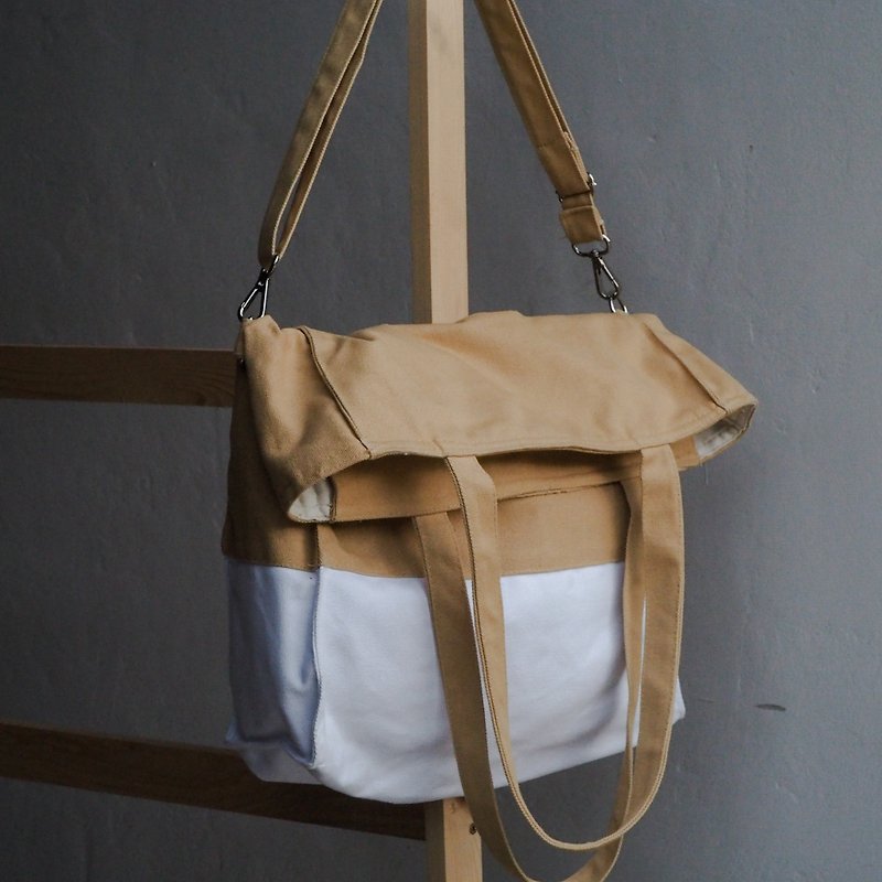 MUSTARD AND WHITE TWO WAY - Messenger Bags & Sling Bags - Cotton & Hemp Silver