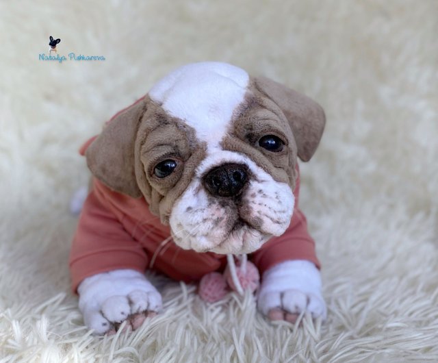 イングリッシュ ブルドッグの子犬、リアルなおもちゃ