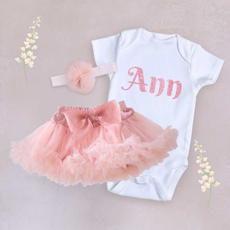 Handmade TUTU baby Handmade One piece jumpsuit for newborn baby gift set - กระโปรง - เส้นใยสังเคราะห์ สึชมพู