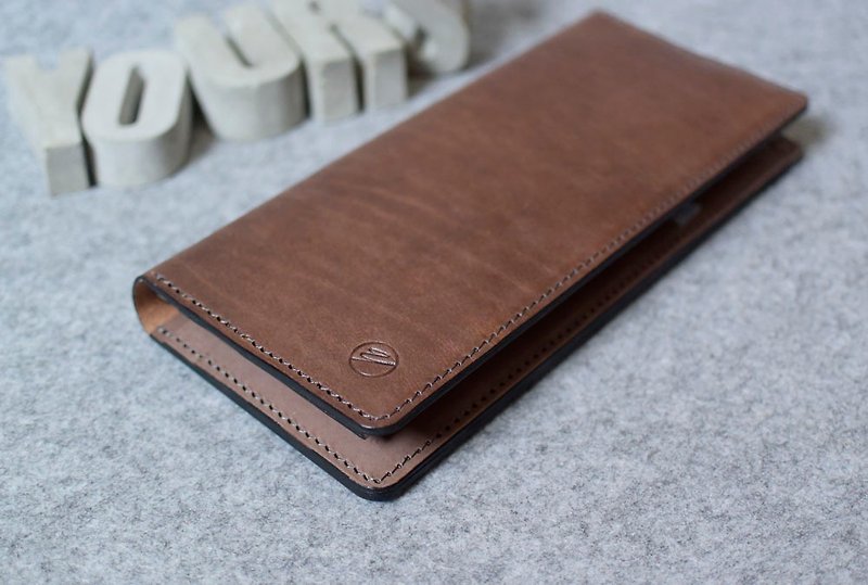6 +Doka capacity bag leather long clip dark wood + original wood color leather - กระเป๋าสตางค์ - หนังแท้ 