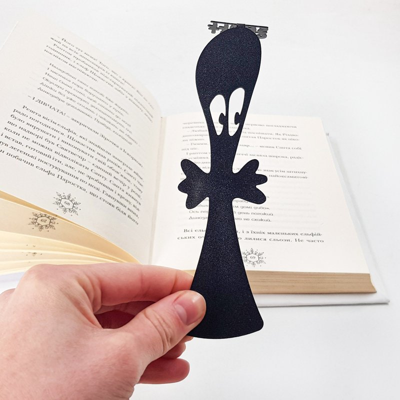 Ghost metal bookmark 12cm black powder coated steel handmade - 書籤 - 其他金屬 黑色