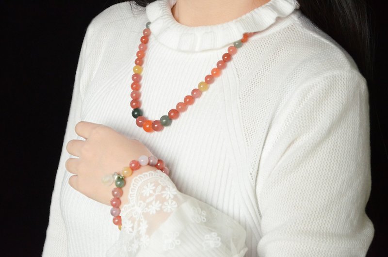 [Colorful Salt Source] Natural Colorful Salt Source Agate Tower Bead Necklace - Necklaces - Semi-Precious Stones Red