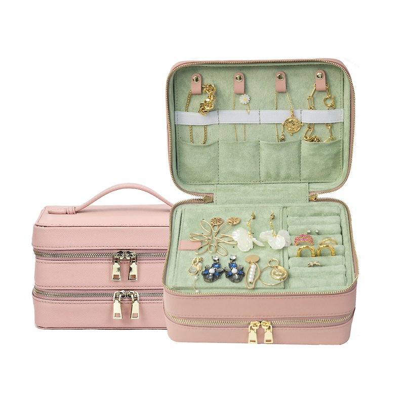 Customized Lettering Leather Saffiano Leather Earring Jewelry Storage Box Jewelry Box- Pink - กระเป๋าเครื่องสำอาง - หนังแท้ สึชมพู