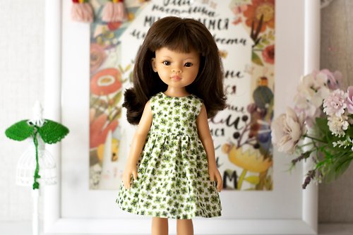 ShopFashionDolls Shamrock dress for 13 inch dolls Paola Reina, Siblies RRFF for St Patrick's Day