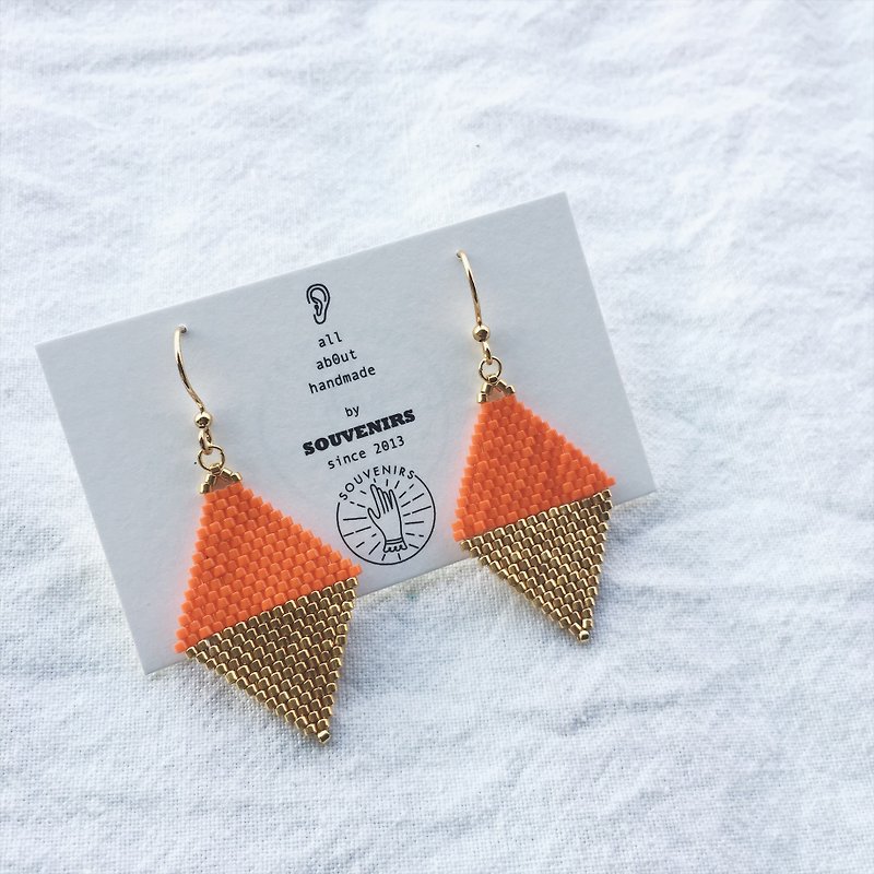 | Souvenirs | Original US imported beads hand-pierced earrings 24mm wide diamond-shaped two-color silver plated earrings earrings earrings in 925 - Earrings & Clip-ons - Other Materials Orange