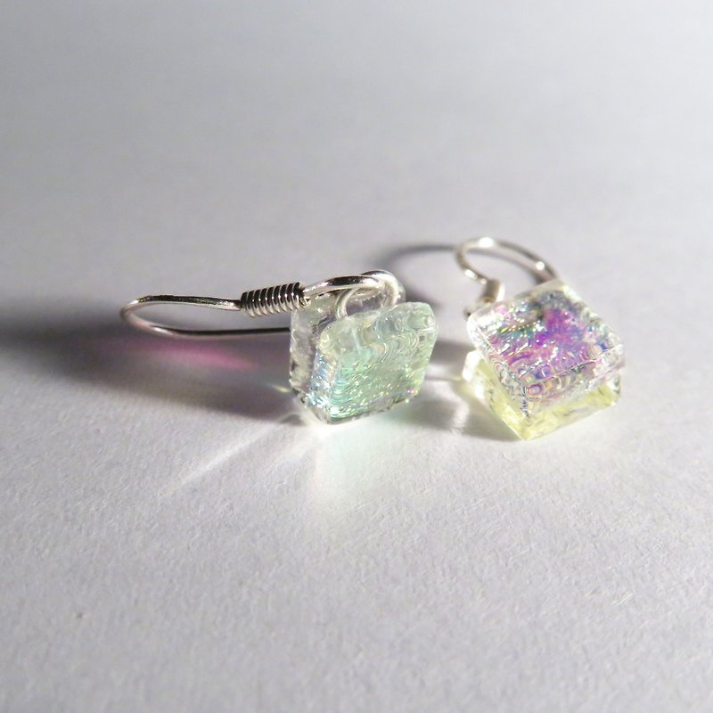 Jewelry glass sterling silver pendant earrings / D2 - ต่างหู - แก้ว สีเงิน