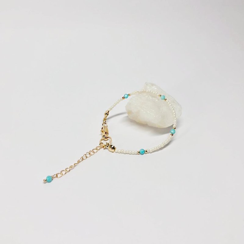 薄荷冰茶 天河石 厚鍍14K金手鍊 - 手鍊/手環 - 寶石 白色