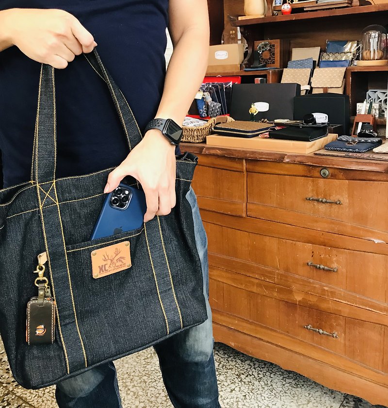 Handmade Convertible Denim Tote Bag/Backpack - กระเป๋าแล็ปท็อป - ผ้าฝ้าย/ผ้าลินิน 